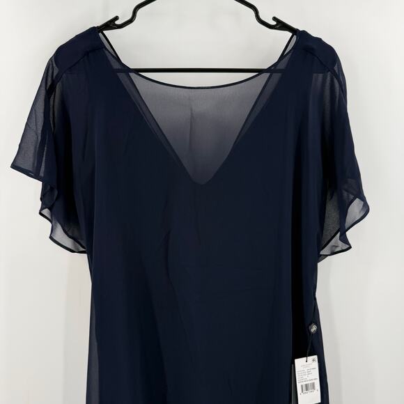 Adrianna Papell Dress SZ Small NWT Navy Chiffon Overlay Draped Evening Cocktail - Picture 9 of 16
